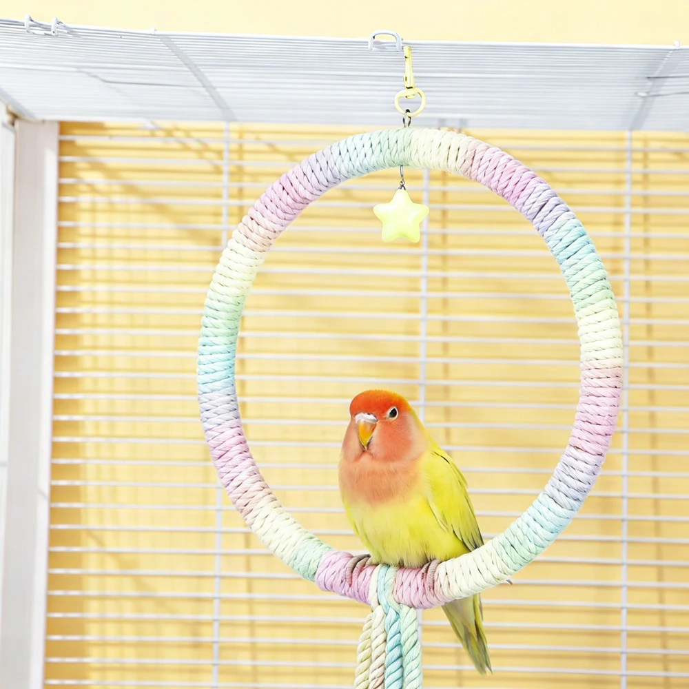 Juguete columpio anillo cuerda colorido para periquitos loros pájaros - imagen 2