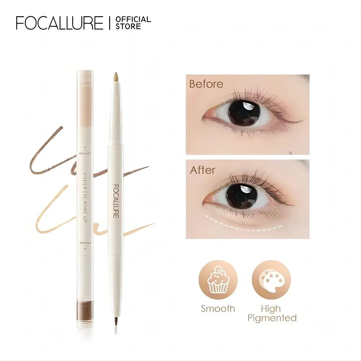 FOCALLURE 2 Shades Silkworm Gel Eyeliner Smooth Soft High Pigmented Muli-use 3D Shaping Eye Liner Pencil Makeup Cosmetics Tools