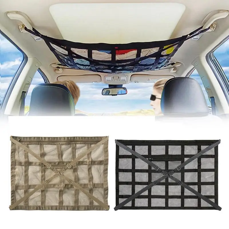 Car Ceiling Cargo Net Roof Organizer Net Space Saving Trunk Storage Pocket Organizer Sundries Bag Roof Cargo Net Car Accessories