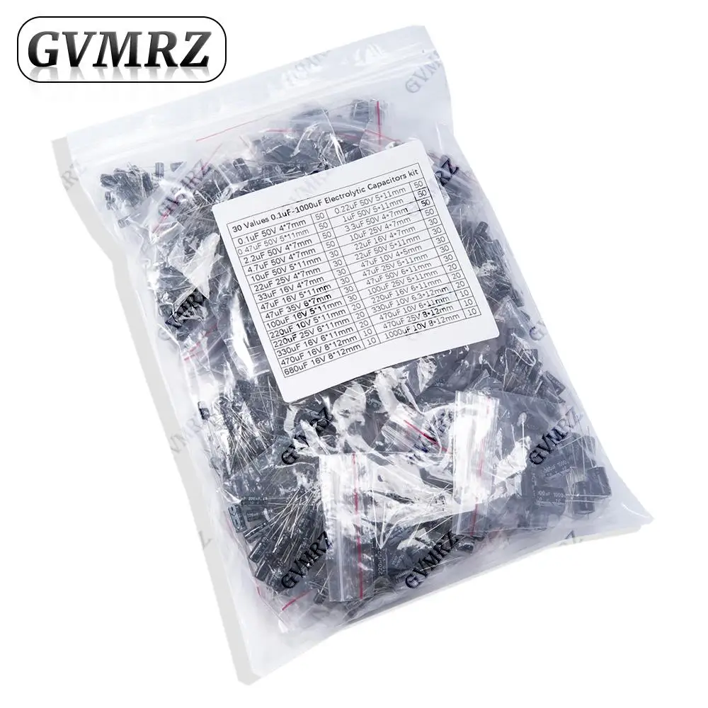 900PCS 30Values DIP Electrolytic Capacitor Kit 0.1uF-1000uF for Electronics kit