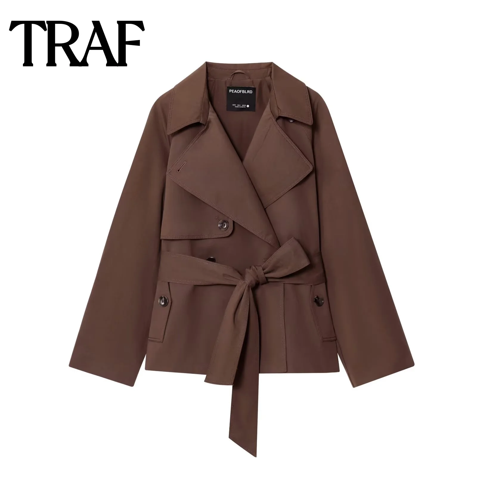 

TRAF Fashion Commuter Autumn New Style 2025 Belt Decoration Loose and Versatile Women's Short Windbreaker Coat