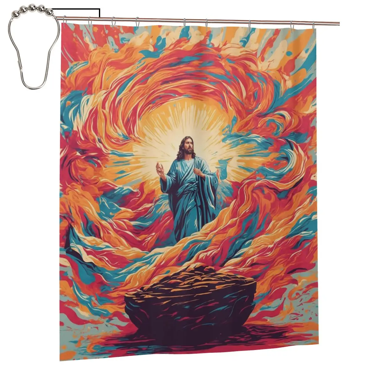 

Занавеска для душа с изображением воскресшего Иисуса и библейскими цитатами, полиэстеровая, водонепроницаемая, с крючками