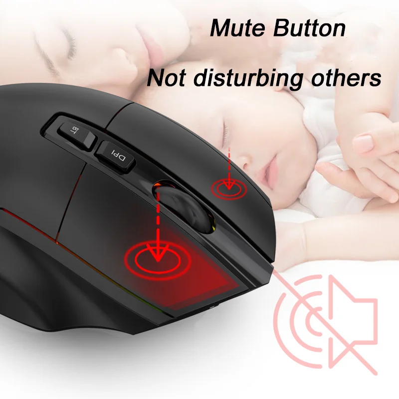 Wireless 2.4G Bluetooth Dualmode Mouse Rechargeable Low Noise Button 1600 DPI Adjustable Office Use Game Universal For PC Laptop