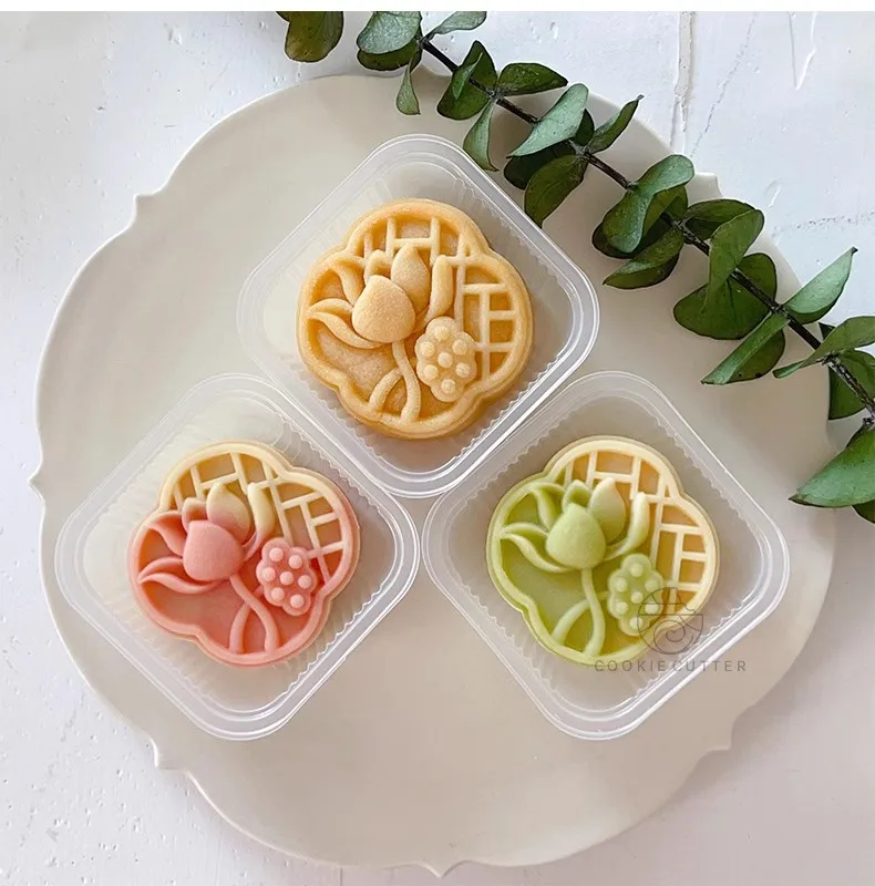 

50g Mooncake Hand Press Mold Lotus Flower Chinese Style Cookie Stamp Creative Mung Bean Cake Pastry Stamp Baking Decorations