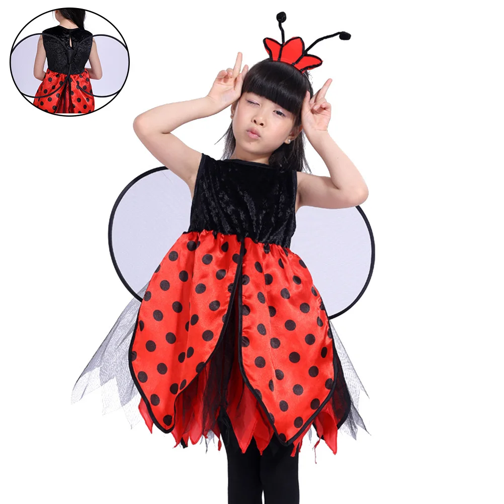 

2Pcs Girls Ladybug Costume Set Dress Wings Headband Lightweight Halloween Christmas Birthday Party Play Ladybug Wing
