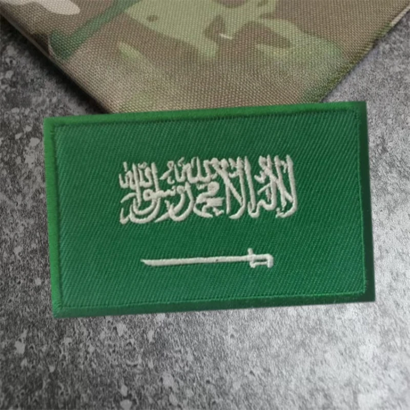 Saudi Arabian Flag Embroidered Tactical Patches Hook and Loop Patch on Cloth Military Morale Badge Backpack Stickers Accessories