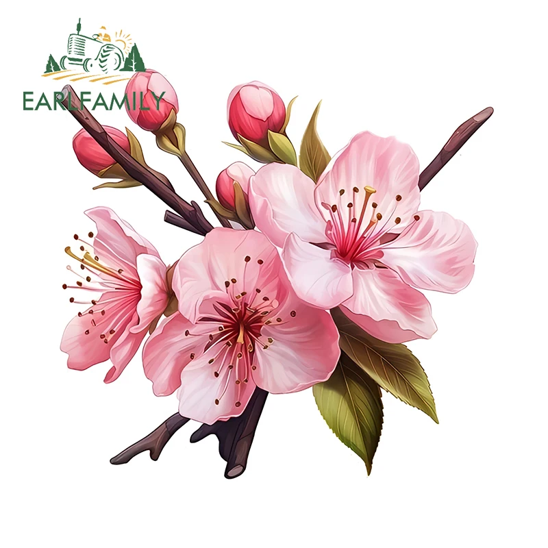 

EARLFAMILY Pink Sakura Artstic Car Stickers Awsome Flowers Item Graphics Helmet Laptop Decals Simple Fashion Camper Accessories
