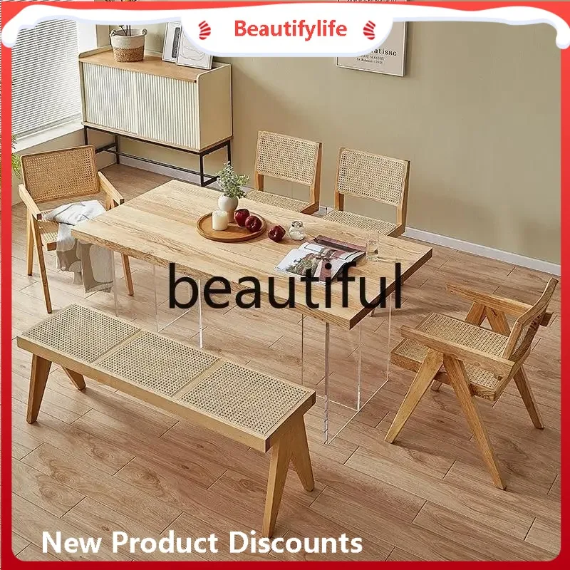 

Nordic solid wood dining table restaurant dining table small apartment modern simple dining table and chair combination H