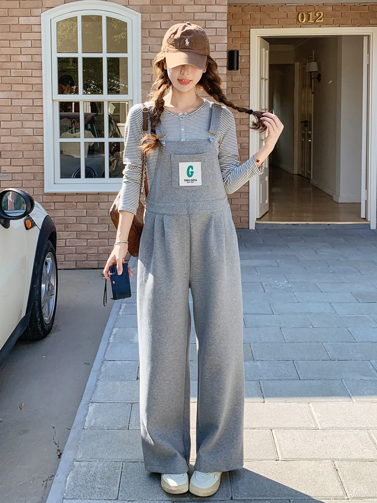 

Серые повседневные женские комбинезоны свободного кроя с высокой талией для беременных, модные прямые брюки, новинка весенней коллекции