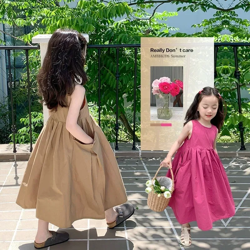 RAISE Sommerkleid für Mädchen, Einfarbiges Rundhals-Kleid, Mittellanges Ärmelloses Kleid, Dünnes Prinzessinnenkleid für Kleine Mädchen