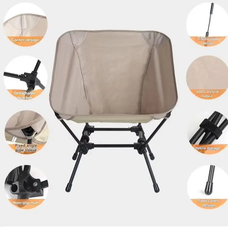 Square Structure Portable Folding Chair Ultralight Backpacking to Carry Convenient Outdoor Lightweight Iron Tube Moon Chair