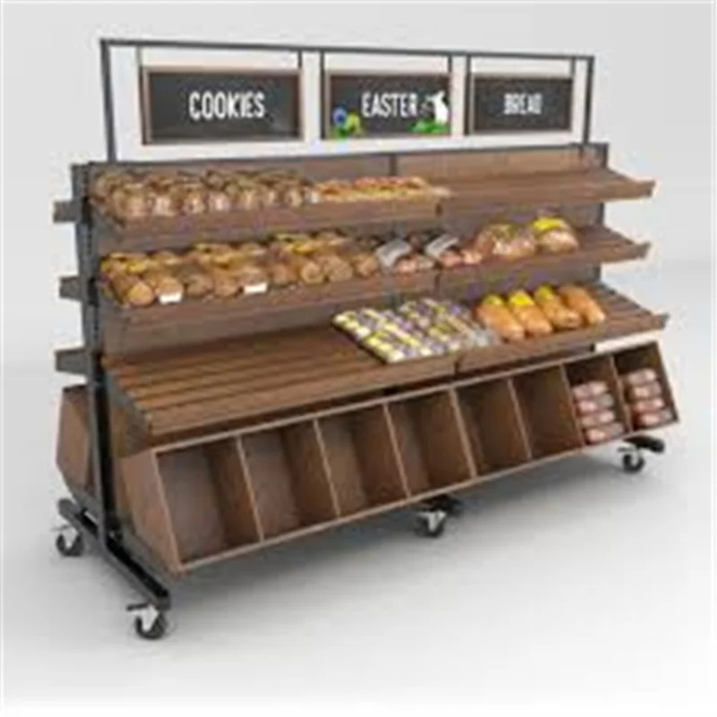 （customized）Modern Stylish Factory Price Floor Standing Wood Stand Biscuit And Bread Display Rack