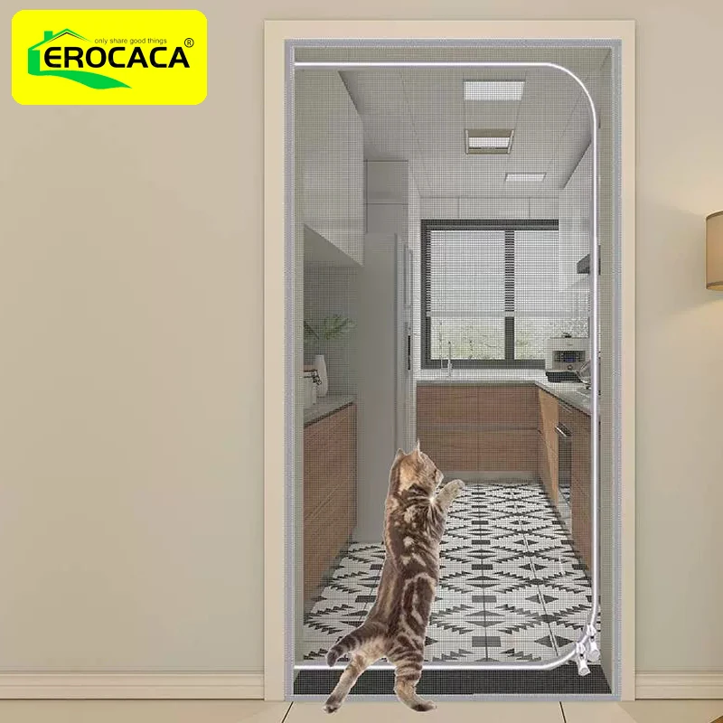 EROCACA Gray Reinforced Cat Screen Door Pet Resistant Mesh Screen Door Pets Proof Zipper Screen Door for Living Bedroom Patio