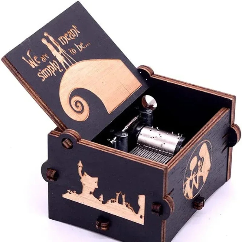 The Nightmare Before Christmas Wooden Music Box Hand Crank Nightmare Before Christmas Antique Engraved Musical Box Case Gifts