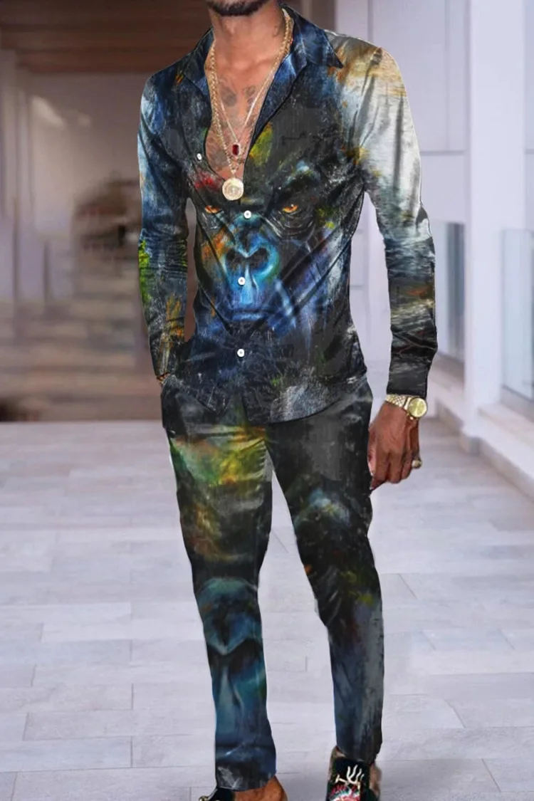 Colorful Block Splicing 3D Print Men Harajuku Clothing Suits Tracksuit Long Sleeve Shirt Long Pants Two Piece Sets Clothing