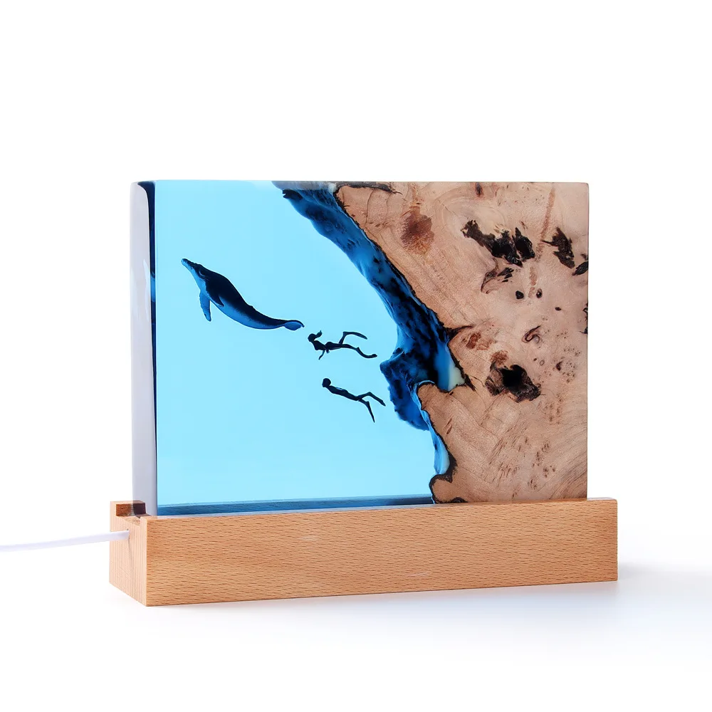 Mini Undersea Exploration Landscape Resin Table Screen, Whale Divers Theme Light, Decoração para casa, Creative Art Lamp