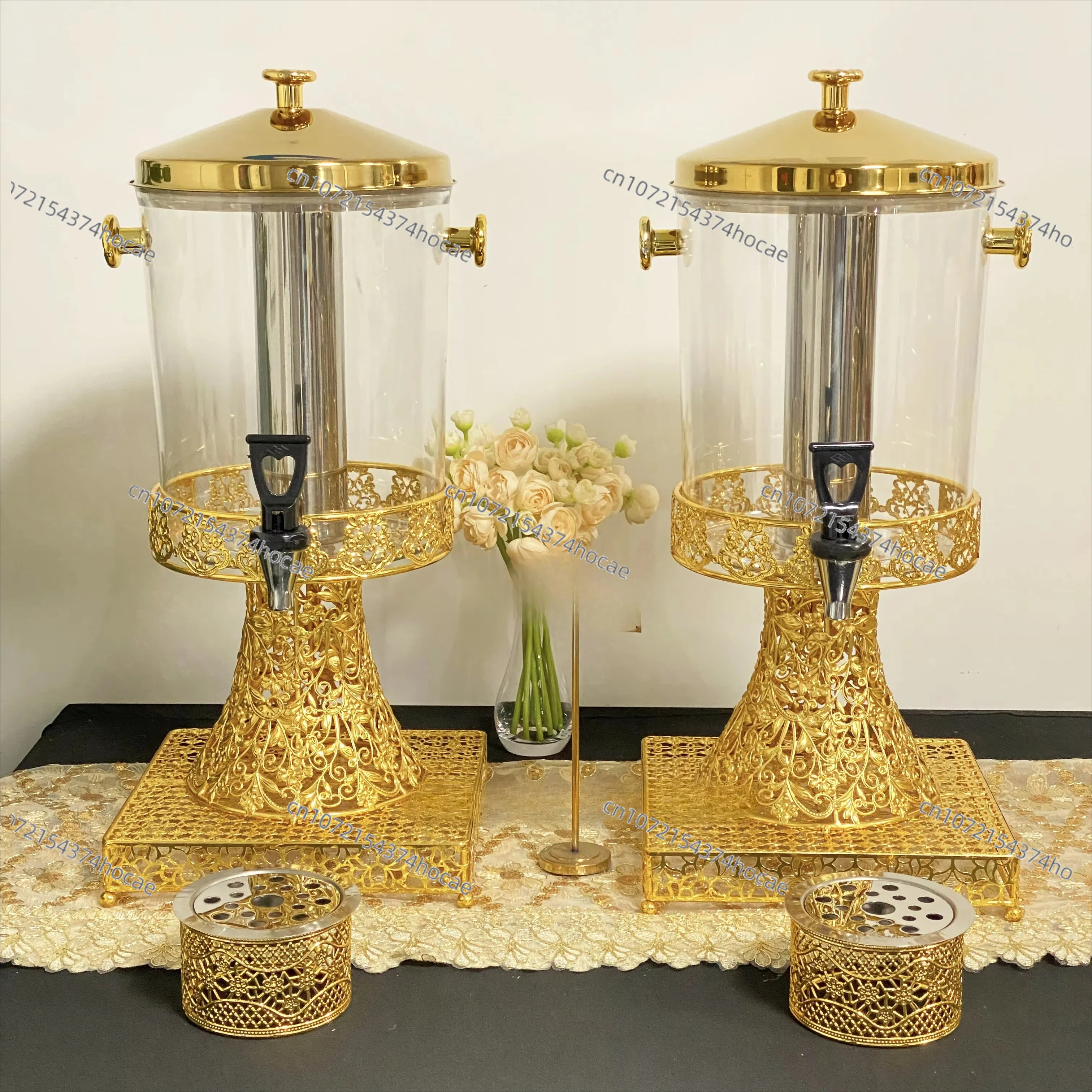 Elegant Luxury 8L Juice Dispenser Durable Clear Glass Gold Storage Pot Catering Restaurant Wedding Party Beverage Organizer