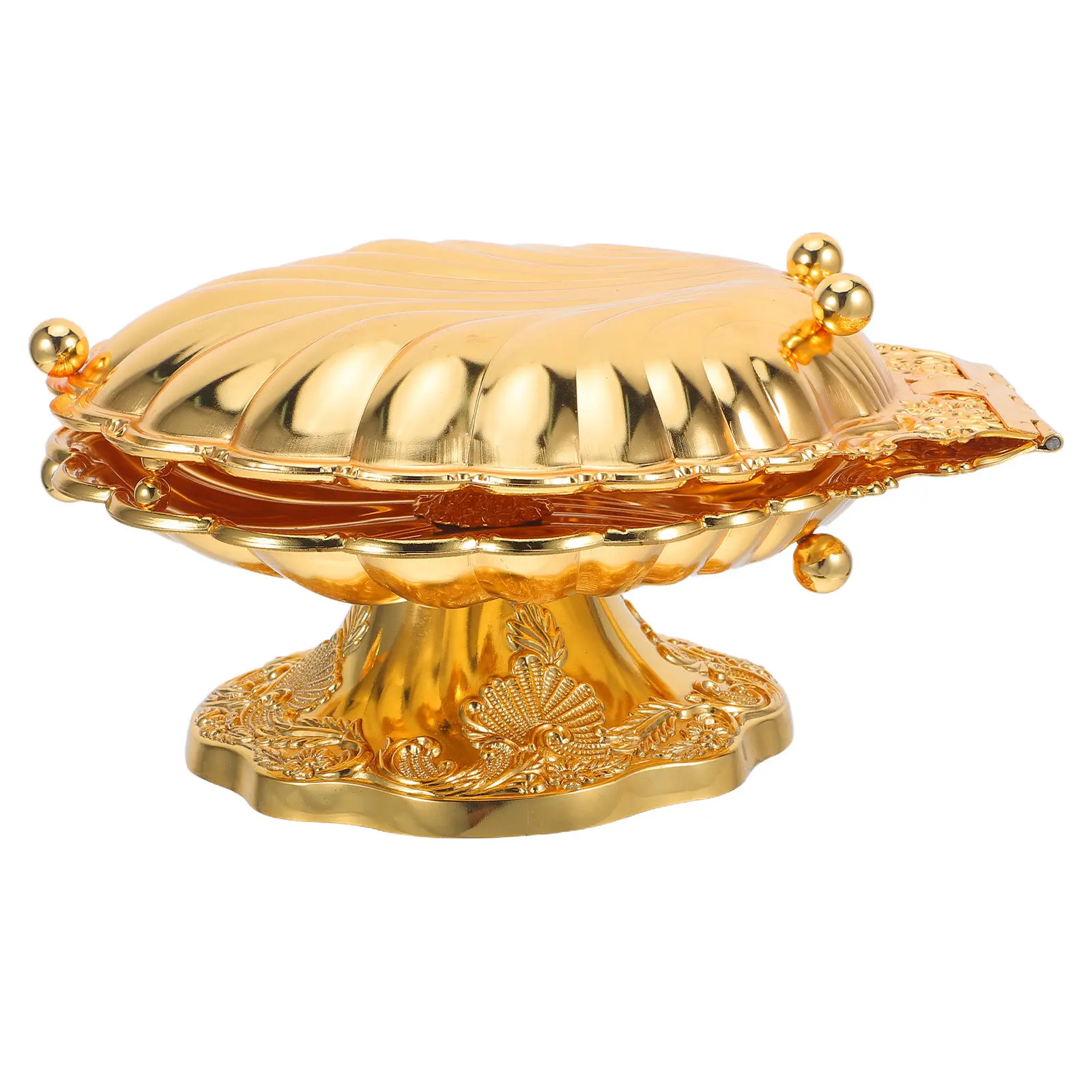 

Golden Seashell Shaped Serving Bowl Elegant Vintage Ornate Texture Open Mouth Design for Fruit Nuts Snacks Table Centerpiece