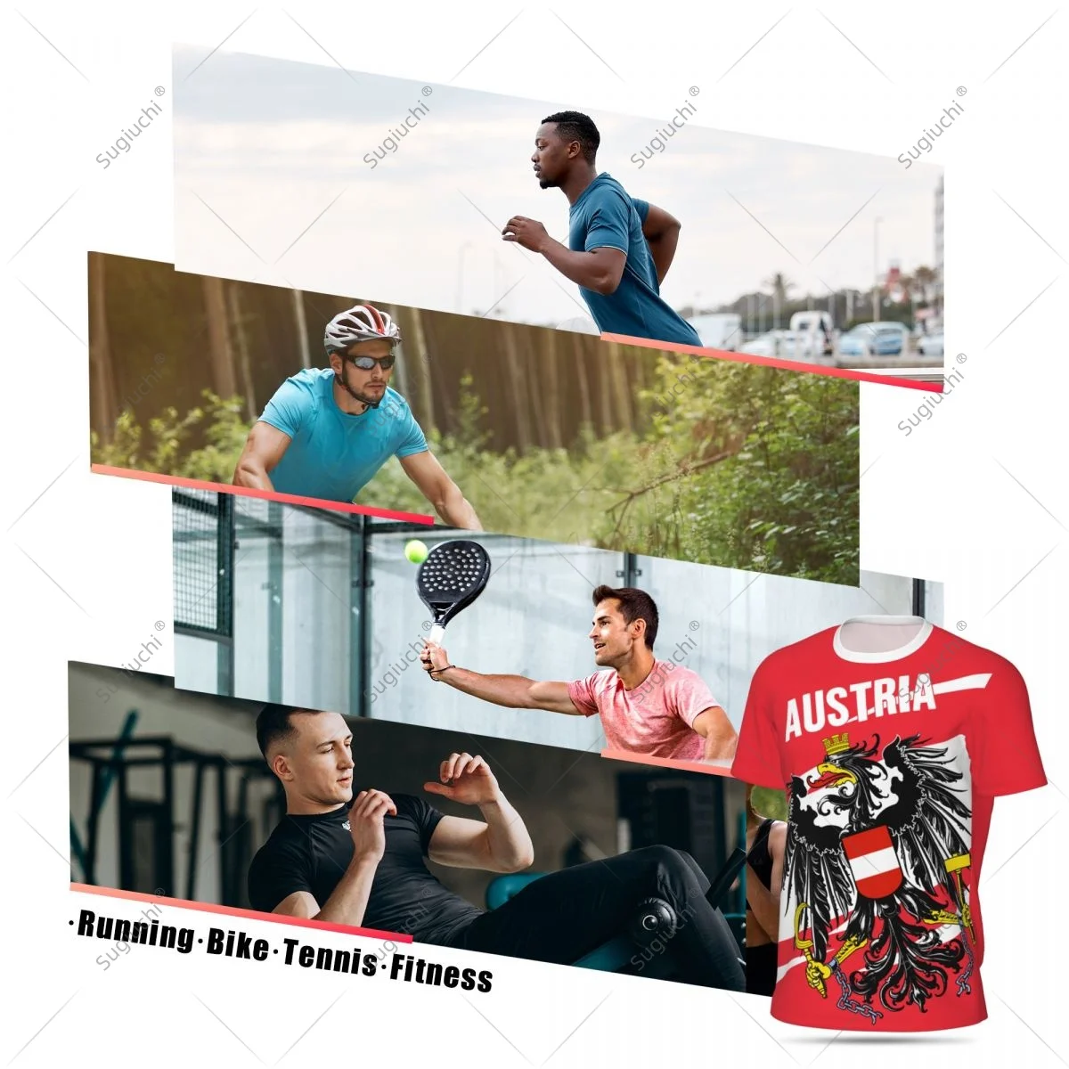 Austria Flag Men Sports T-shirt Women Tees jersey for Soccer Football Running Bike Tennis Fitness Fans view 5
