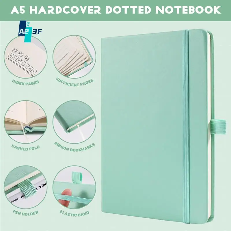 

A23F-A5 Hardcover Dotted Journal Notebook With 184 Numbered Pages,Dotted Journaling Kit For Beginner