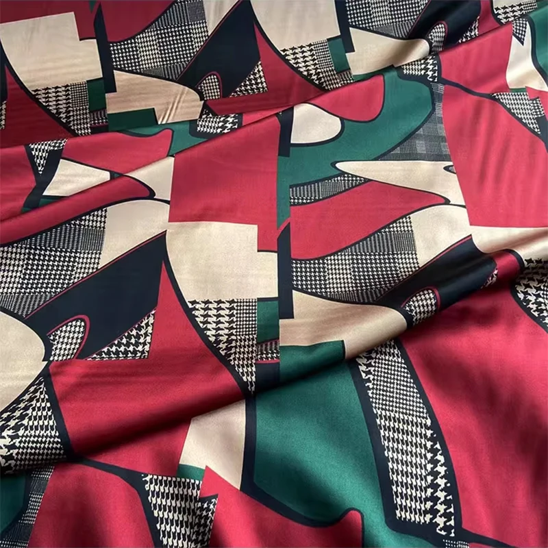 

1 meter 90% Mulberry Silk 10% Spandex 19 momme Charmeuse Silk Fabric Colorful Splice Printed 140cm 55" wide by the yard XY076