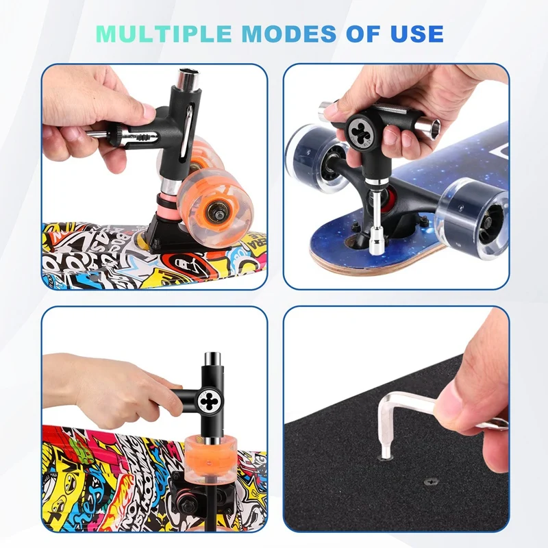Top!-Skate Tool Integration Multi-Function Ratchet Skateboard Tool with Skateboard Griptape Eraser Kit