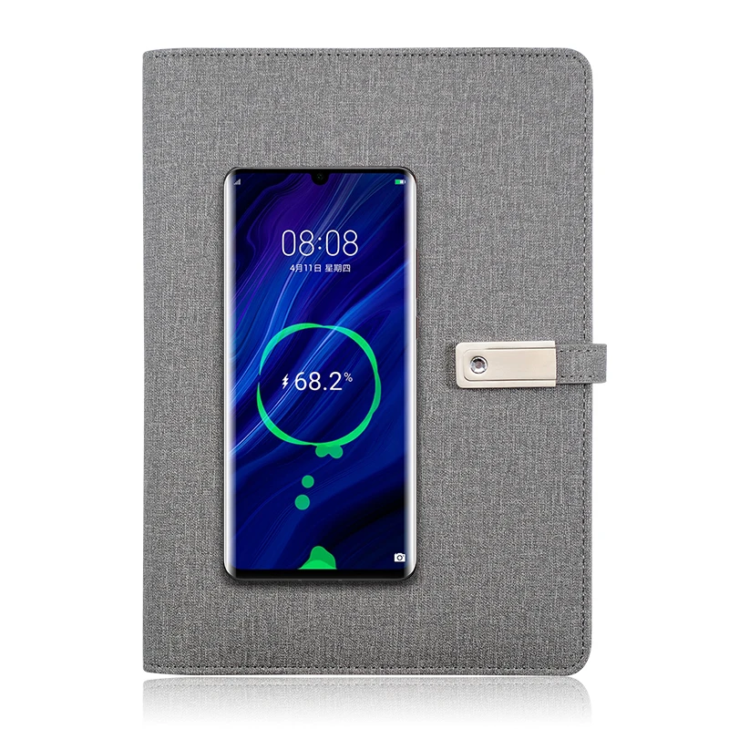 A5 Multifunctional Wireless Charging Notebook Builtin Card Slot Pu Bussiness Loose-Leaf Notebook 8000mAh Power Journal with USB