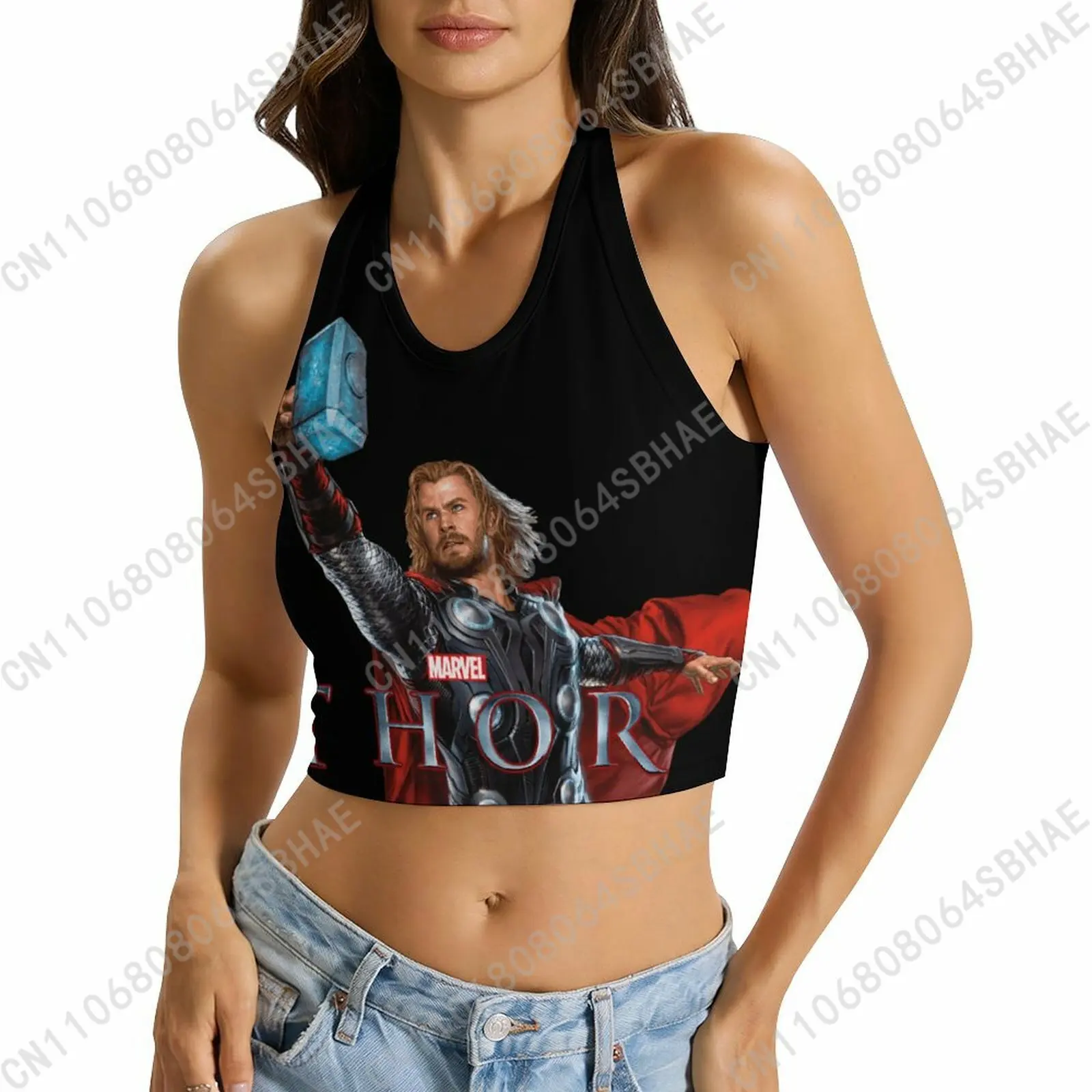 

Marvel God Thunder Custom Photo Women's Halter Top Personalized Picture Tie Back Cami Upload Your Gift Wife Girlfriend Cosplay