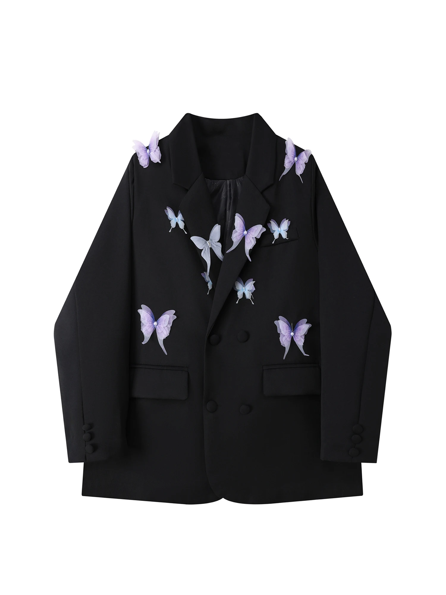 Women Black Gothic Butterfly Blazer Jacket Y2k 2000s Vintage Suit Coat Long Sleeve Single Breasted Oversize Outerwear Autum 2025