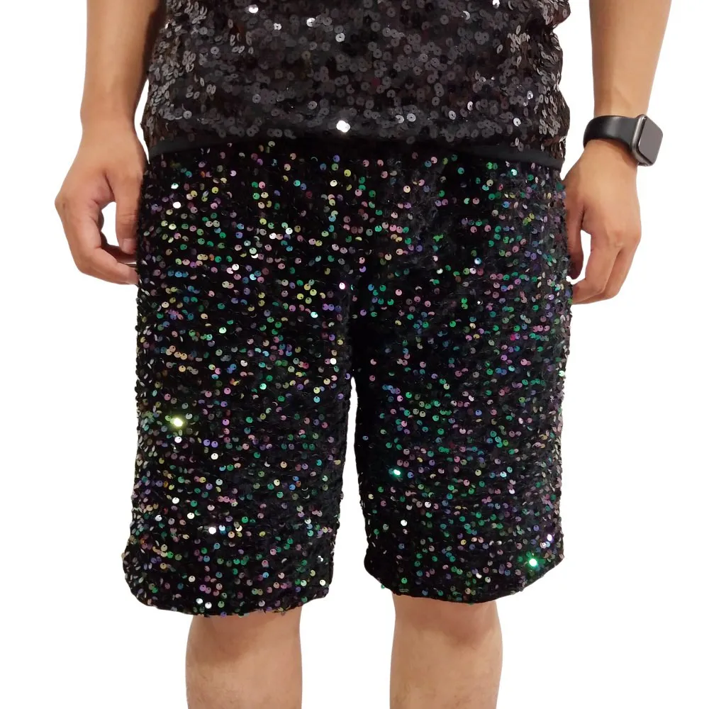 Men's Velvet Sequin Pants Elastic Loose Casual Shorts Carnival Party Show Rave Clothing Bar Singer Dancer Performance Stage Wear