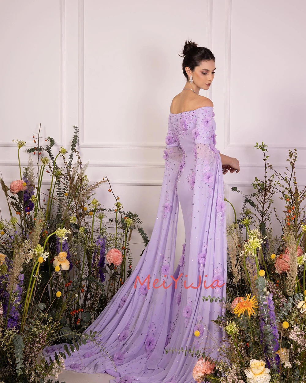 MeiYiJia Mermaid Long-Sleeves Strapless Flower Beaded Floor-Length Saudi Arabia Sexy Evening Birthday Club Outfits Summer 2024