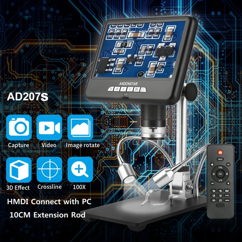 

UHD Digital HDMI Microscope 7 Inch Adjustable LCD 100X USB Video Microscopes Phone/PCB/SMD Repair 3D Image Rotate Soldering Tool