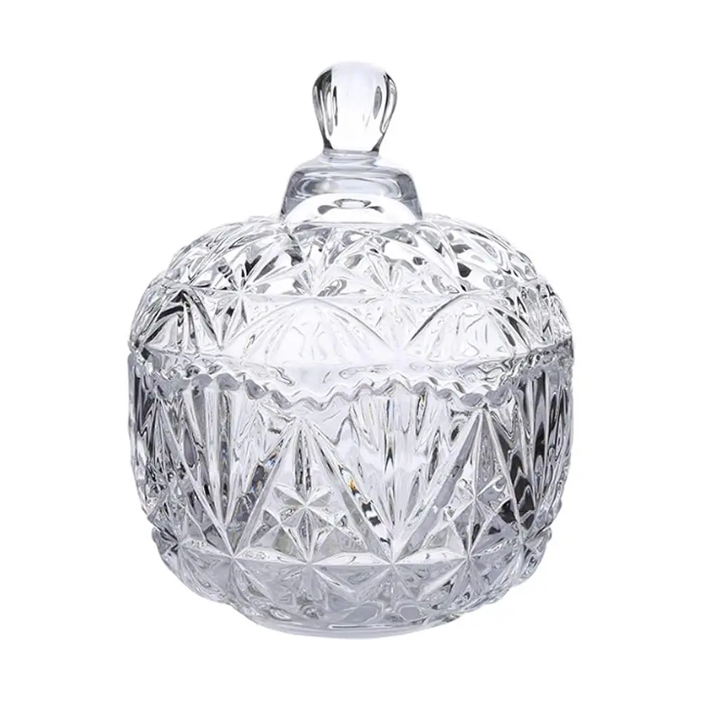 

260Ml Clear Glass Candy Dish With Lid - Crystal Bowl Apothecary Jar For Wedding Buffet, Food, Biscuits - Decorative Jewelry Box