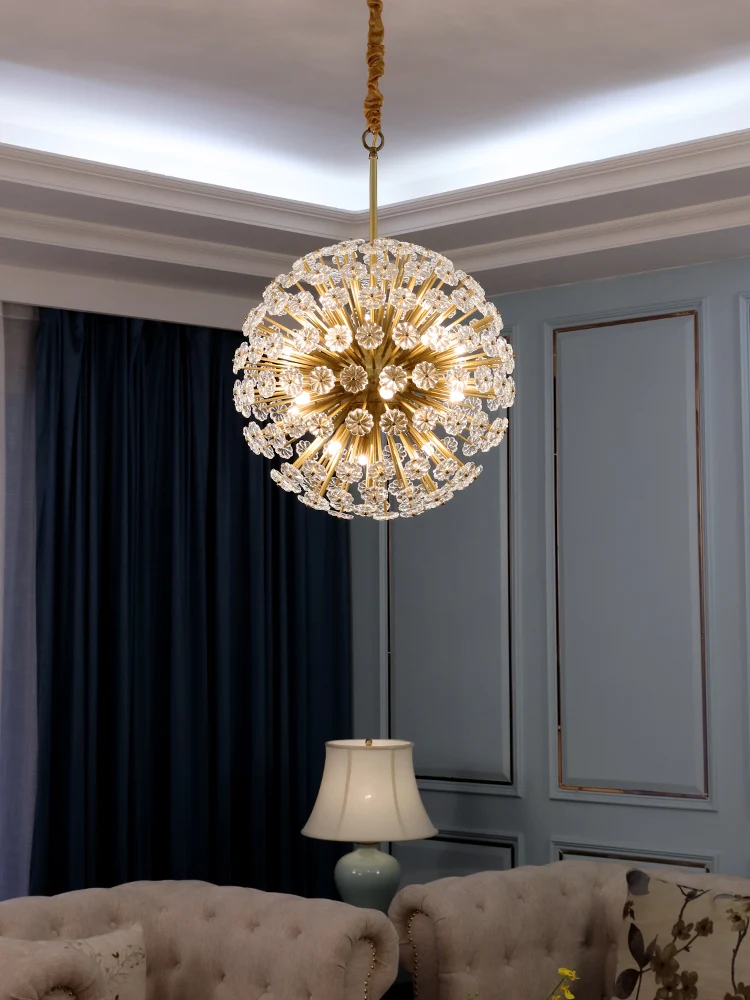 Modern  Copper Chandelier Lighting Spherical Ball Creative Light Luxury Crystal Indoor Chandeliers Living Room Dining Room Lamp