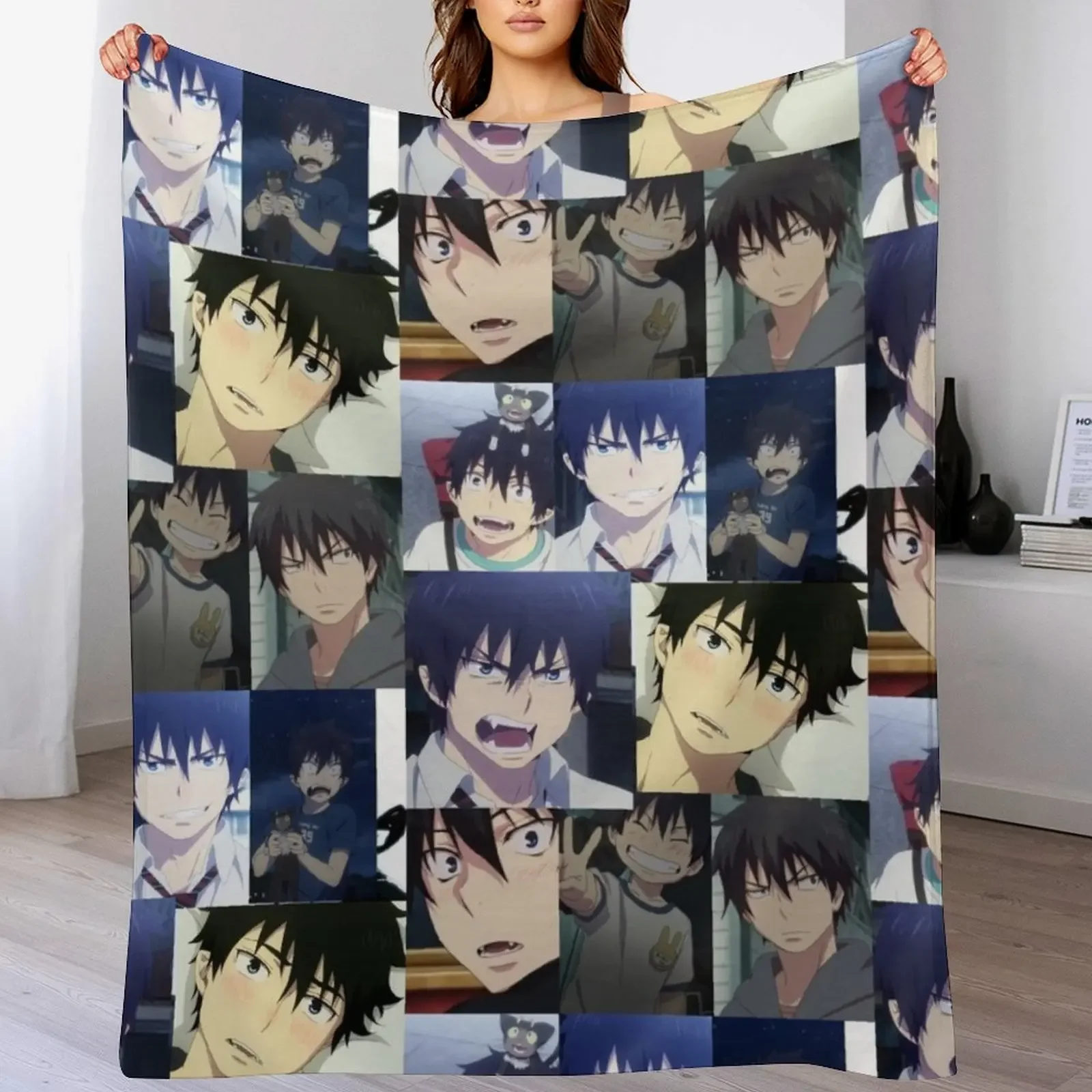 Blue Exorcist Rin Okrumura inspired collage design Throw Blanket Custom Baby Decorative Sofa Furry Blankets