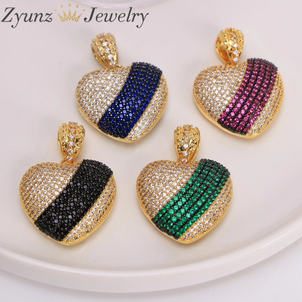 

5 шт., Micropavé CZ Радуга Циркон Сердце Ожерелье Подвеска 18 К Позолоченное Любовное Очарование, Аксессуары DIY Изготовление Ювелирных Изделий