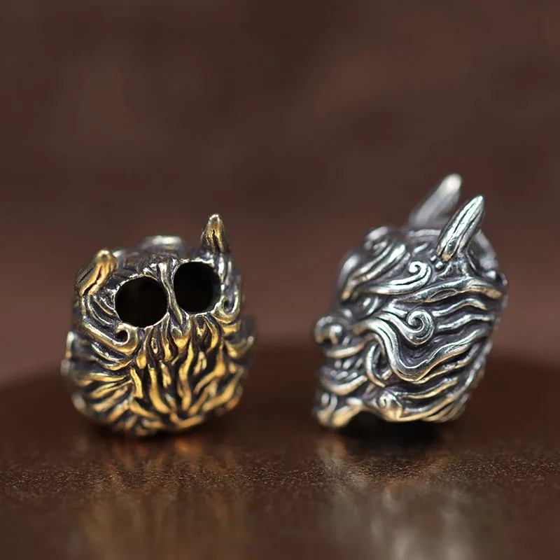 Mahakala Head Sculpture Brass Knife Beads EDC Outdoor DIY Paracord Accessories Handmade Woven Bracelet Lanyard Pendants Hangings