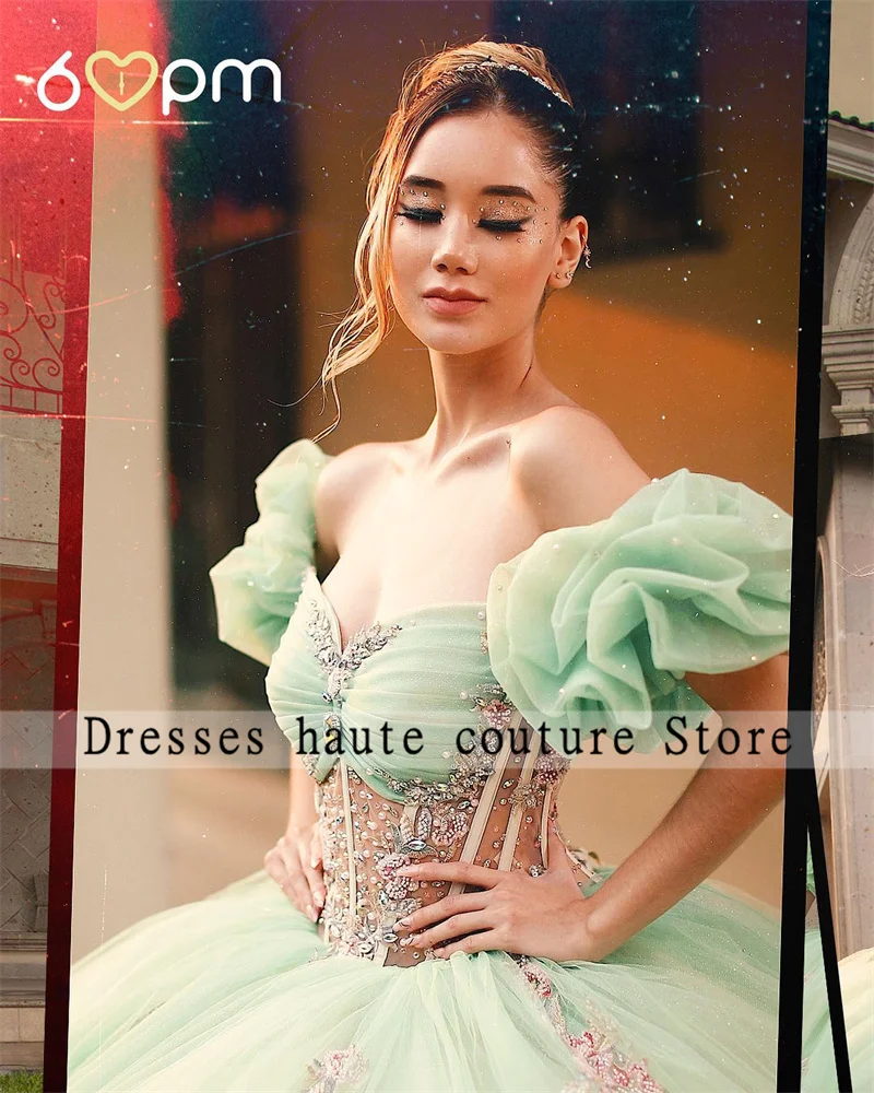 Green Tulle Sweetheart Quinceanera Dresses Ball Gowns 2025 Beaded Lace Appliques Sweet 16 Dress Customized Vestidos De 15 Anos