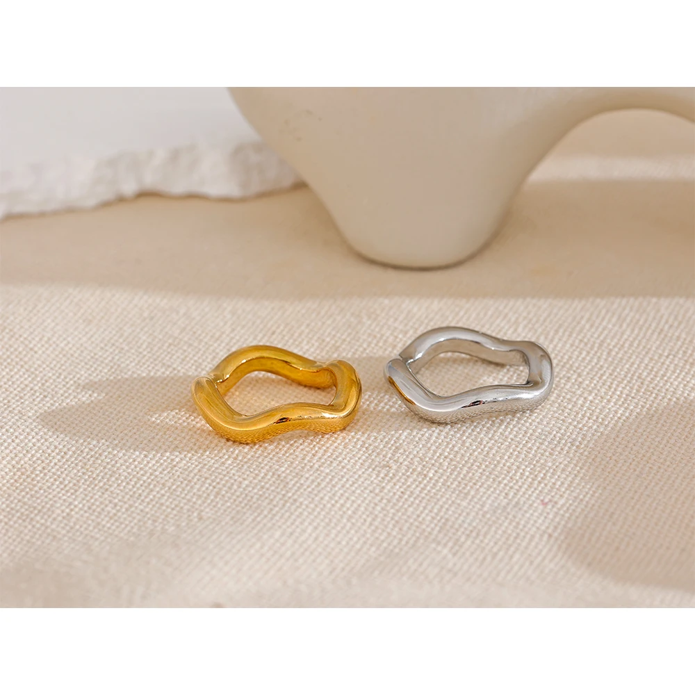 Yhpup High Quality Stainless Steel Twisted Round Finger Ring for Women 18K PVD Plated Texture Simple Daily Jewelry Gift
