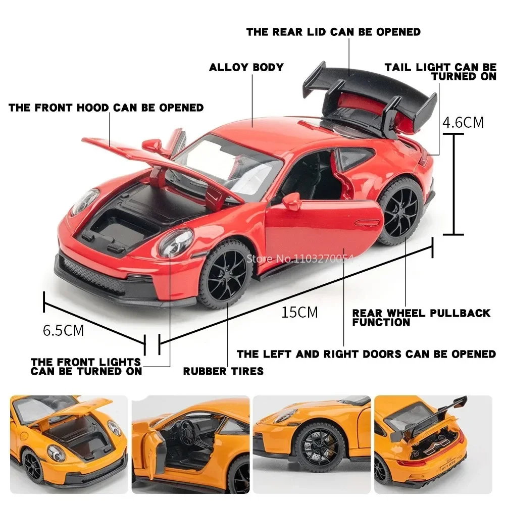 1:32 911 Martini GT3 Diecast Legering Sportwagen Modellen Speelgoed Deuren Geopend Geluid Licht Trek Voertuigen Tractor Kinderen Verjaardagscadeautjes