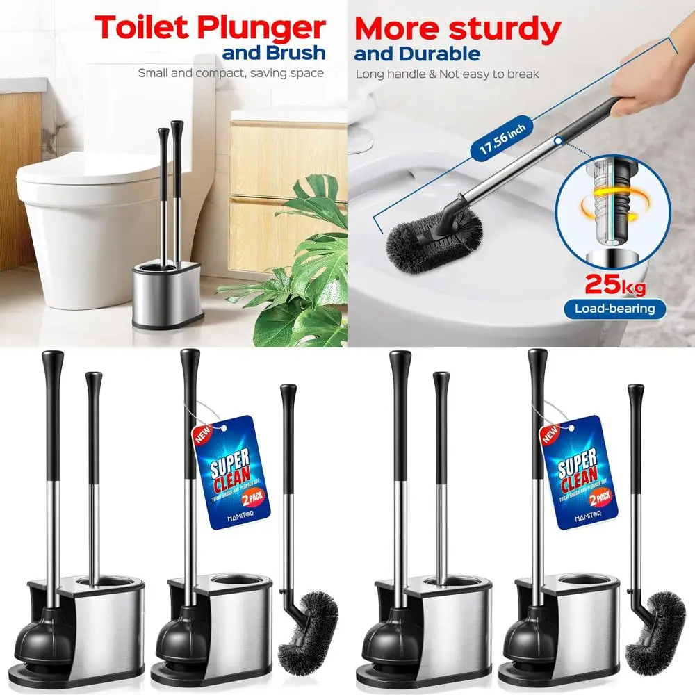 

Набор для унитаза 2-в-1: вантуз и ёршик из нержавеющей стали, 2 шт., серебристый, компактный, для дома и отелей