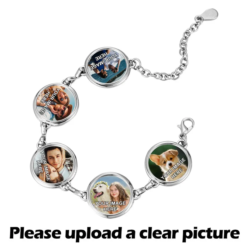 Photo Pictures Personalized Customized Lucky Bracelets Stainless Steel Bangles Round Wings Square Heart Shape Custom Gifts