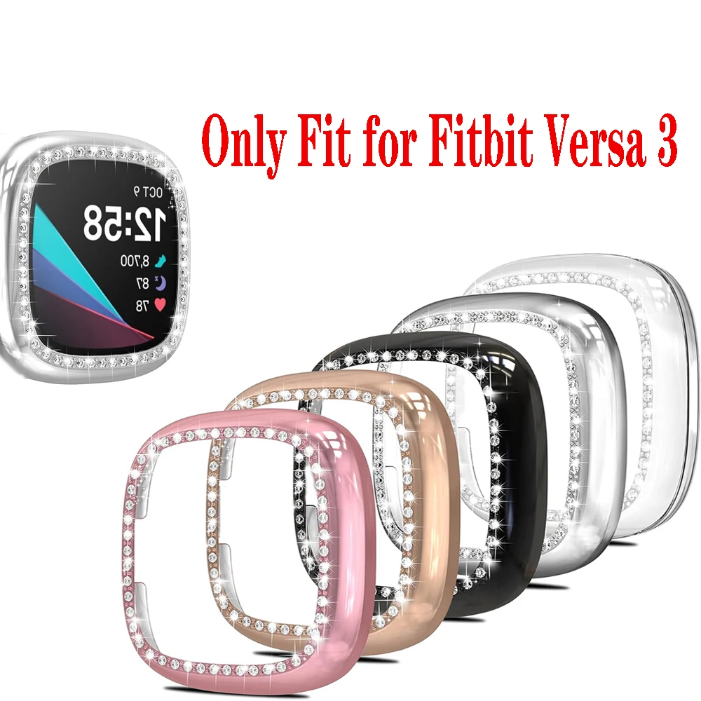 Bling Bumper Case for Fitbit Versa 3\Sense Watch(No Screen), Shiny Crystal Rhinestone Protective Frame for Versa 3\Sense