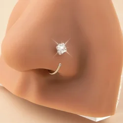 1pc Inlaid Shiny Zircon Hoop Nose Ring O-Shaped Nose Piercing Jewelry For Women Men Daily Wear