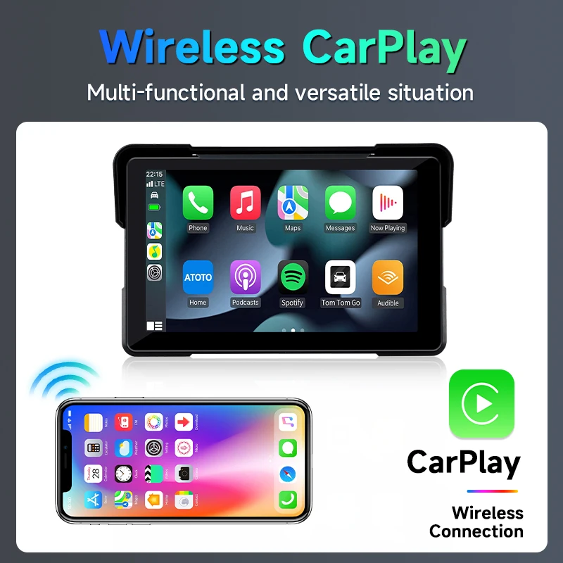 5/7'' Motorcycle DVR GPS Navigaton Wireless Carplay Android AutoDual LensWaterproof DashCam Touch Screen  Bluetooth Moto Monitor