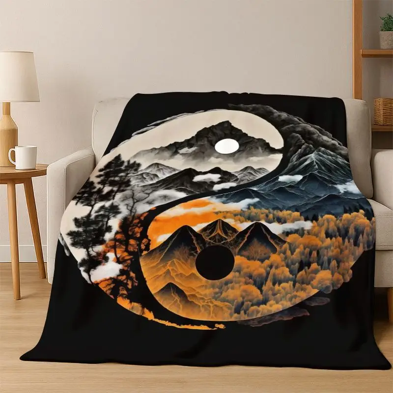 Yin Yang Symbol Chinese Tai Chi Flannel Blanket Soft Warm Throw Blanket for Bedroom Living Room Bed Travel Camping Picnic Gift