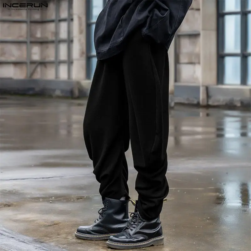 INCERUN Men Irregular Pants Solid Color Joggers Elastic Waist Trousers Men Streetwear Loose 2026 Fashion Casual Male Long Pants