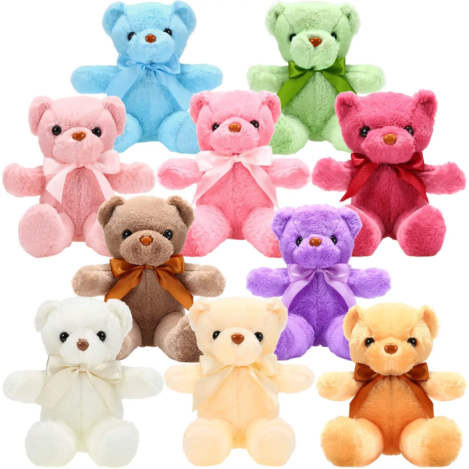 10Pcs Bears Stuffed Animals Soft Toy 12 Inch Cute Bears with Ribbon Bow for Kids Boys Girls Xmas Birthday Baby Shower Bear Party