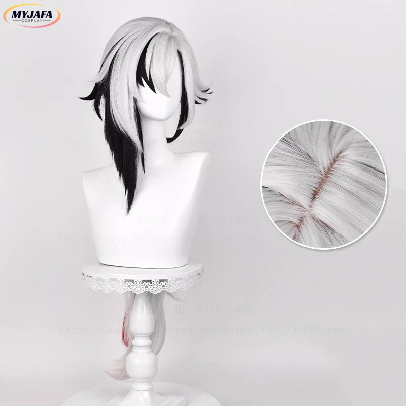 Arlecchino Cosplay Wig Short and Long Straight Silver Red Black Heat Resistant Synthetic Hair Game Anime Wigs + Wig Cap