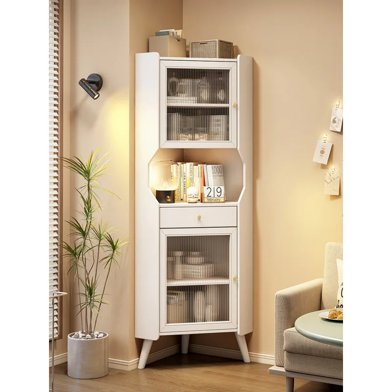 خزانة زاوية مثلثة من الخشب الصلب، خزانة زاوية للأريكة، زاوية جانبية على الحائط، رف صغير لغرفة المعيشة، جانب الطعام